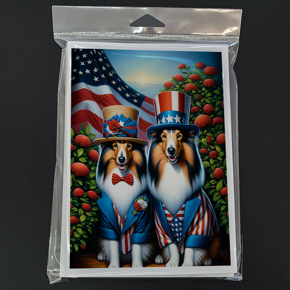 All American Sheltie Greeting Cards Pack of 8 Blank Cards with Envelopes Whimsical A7 Size 5x7