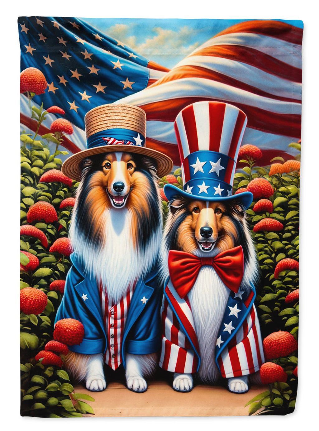 All American Sheltie House Flag 28x40 Porch Sleeve Pole Decorative Outside Yard Banner Artwork Wall Hanging, Polyester