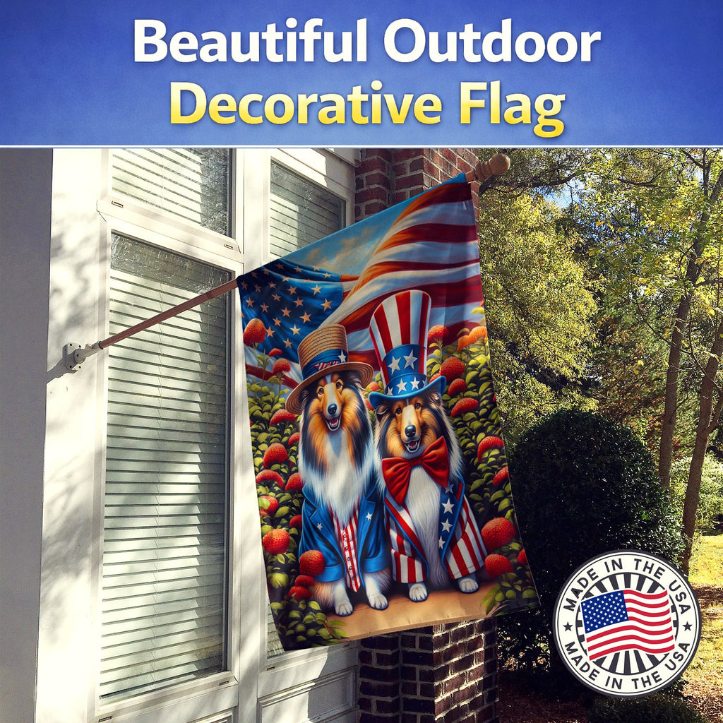 All American Sheltie House Flag 28x40 Porch Sleeve Pole Decorative Outside Yard Banner Artwork Wall Hanging, Polyester
