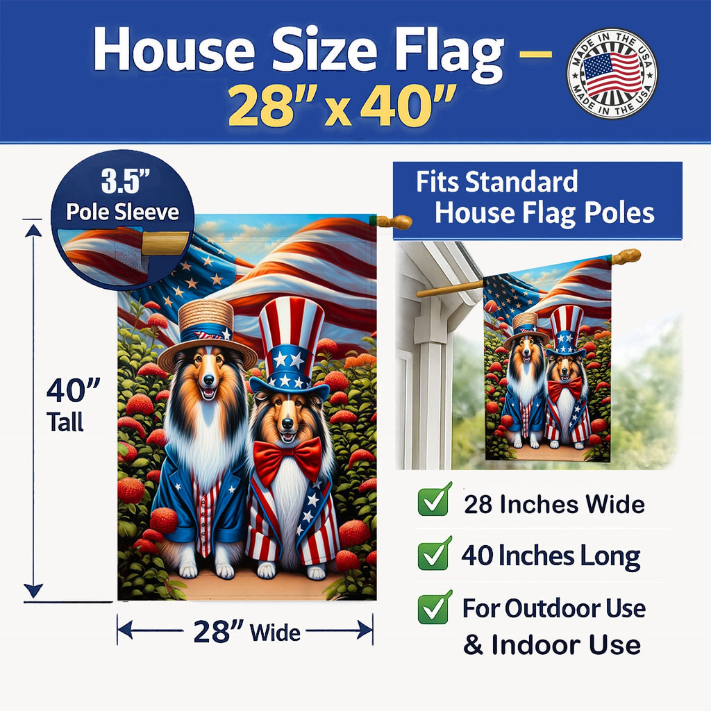 All American Sheltie House Flag 28x40 Porch Sleeve Pole Decorative Outside Yard Banner Artwork Wall Hanging, Polyester