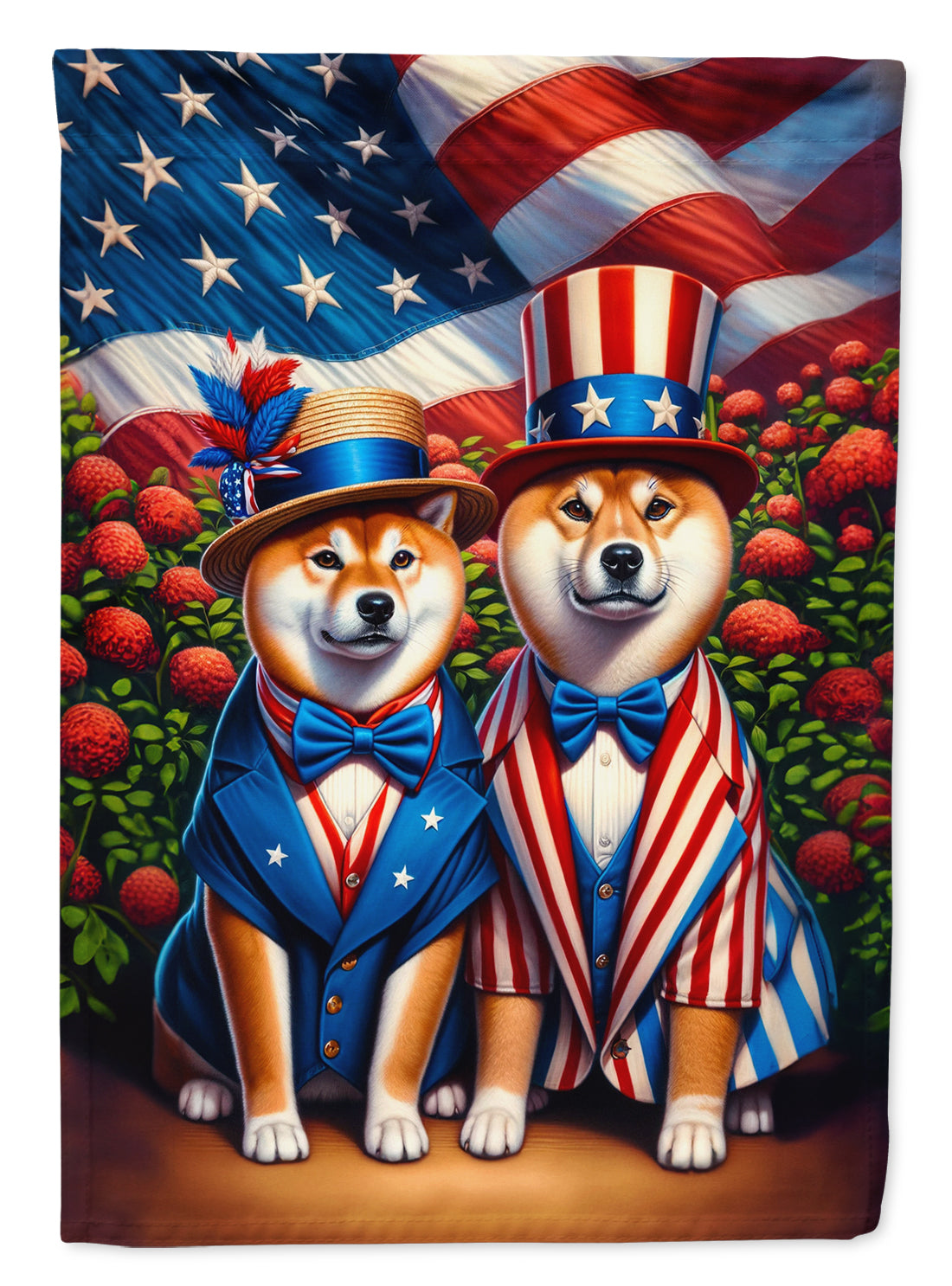 All American Shiba Inu House Flag 28x40 Porch Sleeve Pole Decorative Outside Yard Banner Artwork Wall Hanging, Polyester