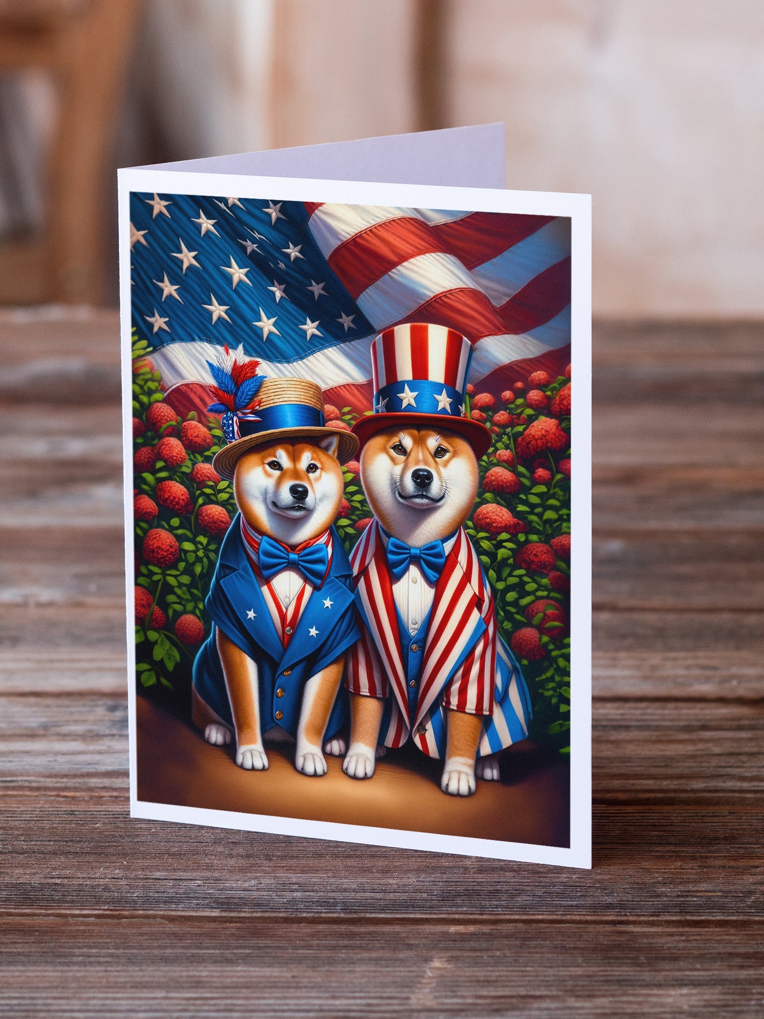 All American Shiba Inu Greeting Cards Pack of 8 Blank Cards with Envelopes Whimsical A7 Size 5x7