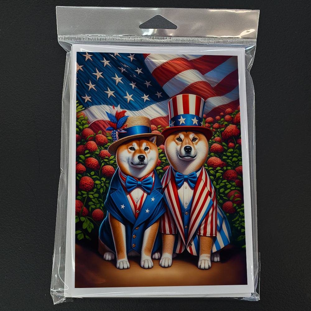 All American Shiba Inu Greeting Cards Pack of 8 Blank Cards with Envelopes Whimsical A7 Size 5x7