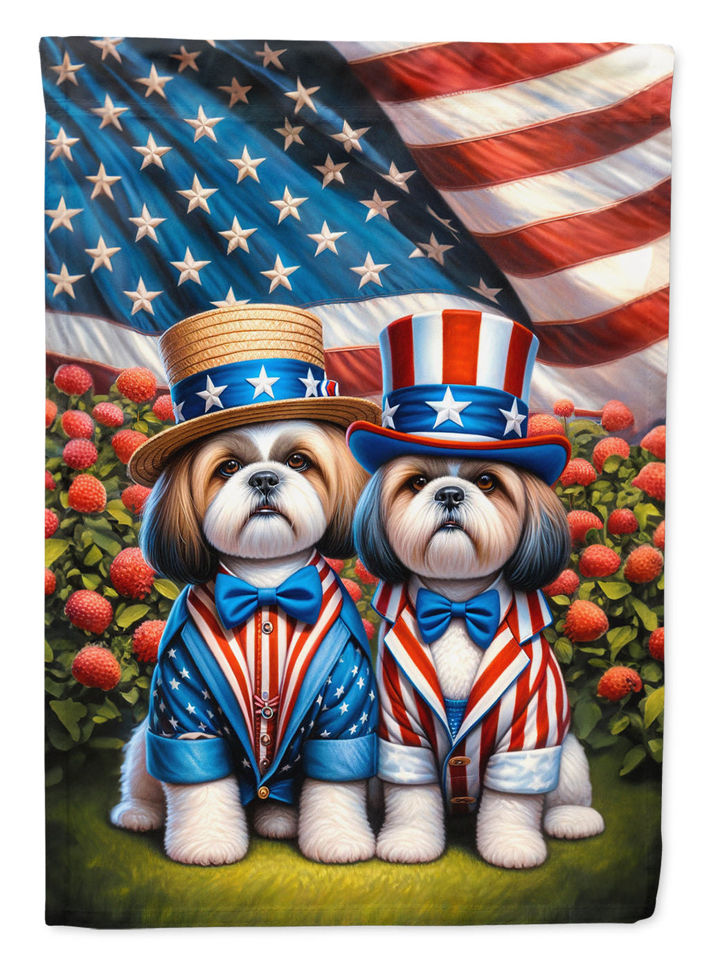 All American Shih Tzu House Flag 28x40 Porch Sleeve Pole Decorative Outside Yard Banner Artwork Wall Hanging, Polyester
