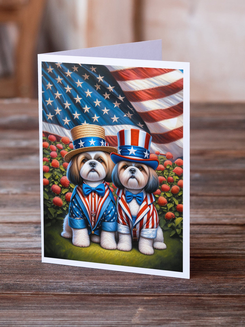 All American Shih Tzu Greeting Cards Pack of 8 Blank Cards with Envelopes Whimsical A7 Size 5x7
