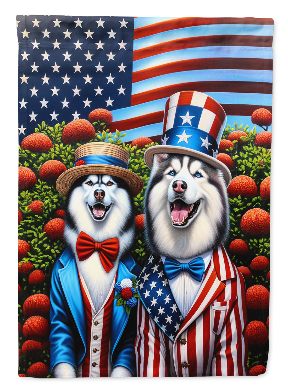 All American Siberian Husky House Flag 28x40 Porch Sleeve Pole Decorative Outside Yard Banner Artwork Wall Hanging, Polyester