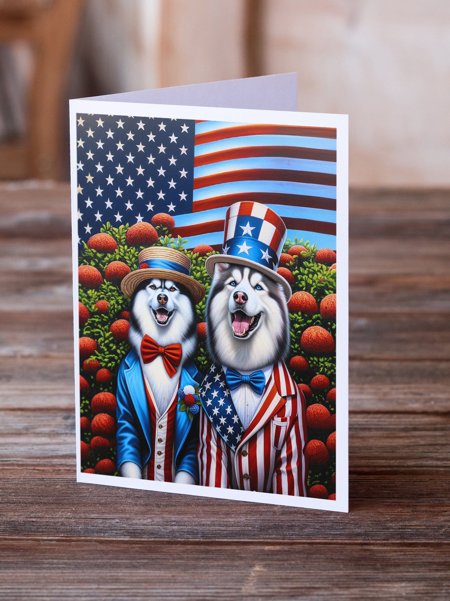 All American Siberian Husky Greeting Cards Pack of 8 Blank Cards with Envelopes Whimsical A7 Size 5x7