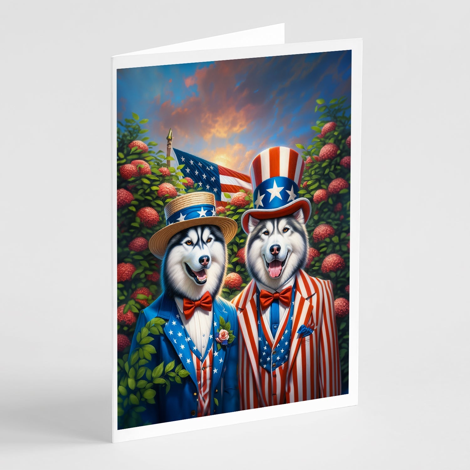 All American Siberian Husky Greeting Cards Pack of 8 Blank Cards with Envelopes Whimsical A7 Size 5x7