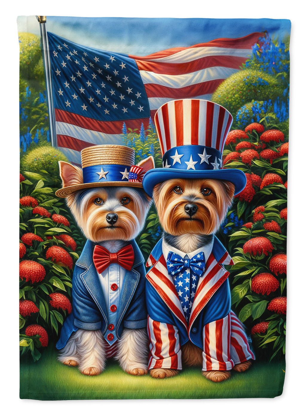 All American Silky Terrier House Flag 28x40 Porch Sleeve Pole Decorative Outside Yard Banner Artwork Wall Hanging, Polyester