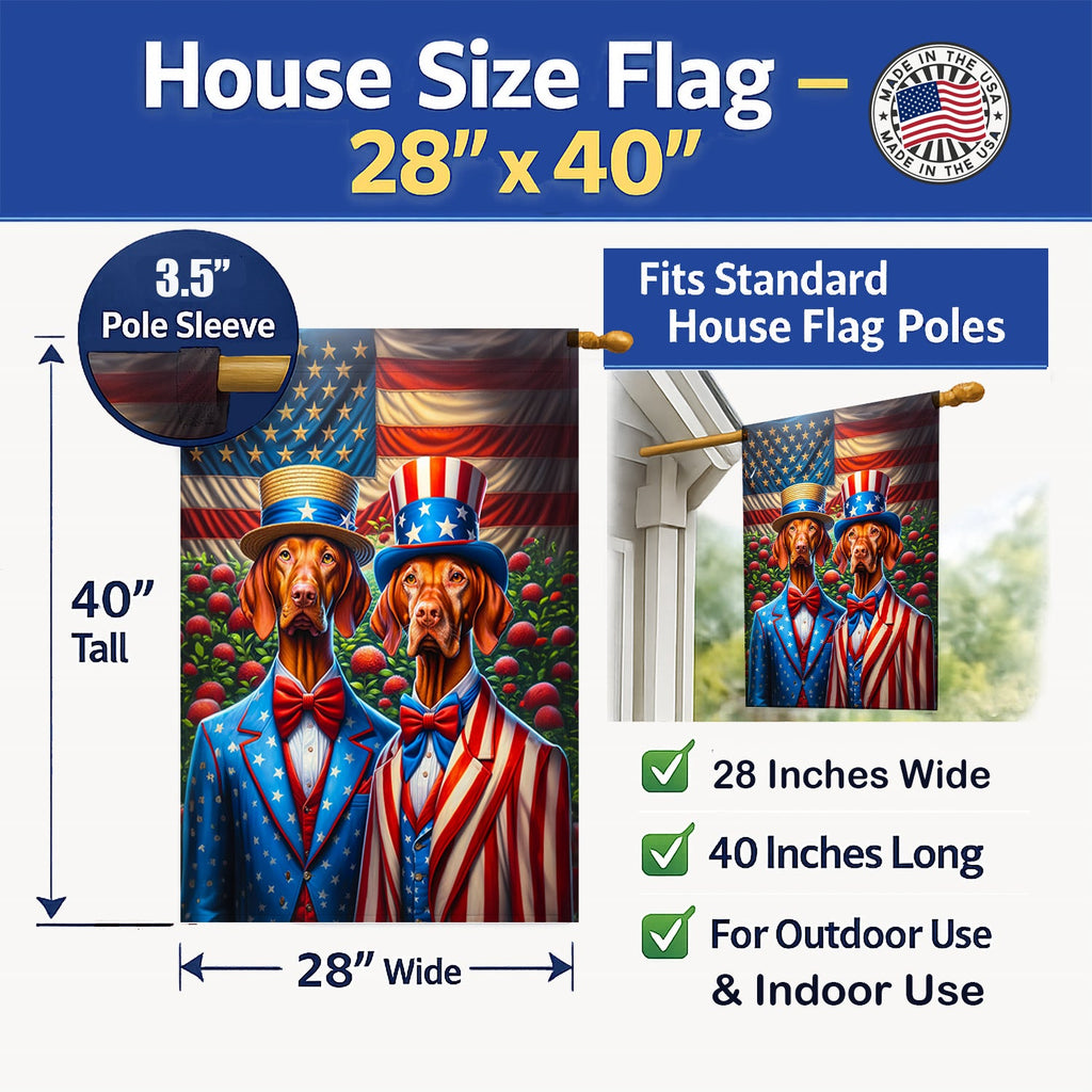 All American Vizsla House Flag 28x40 Porch Sleeve Pole Decorative Outside Yard Banner Artwork Wall Hanging, Polyester
