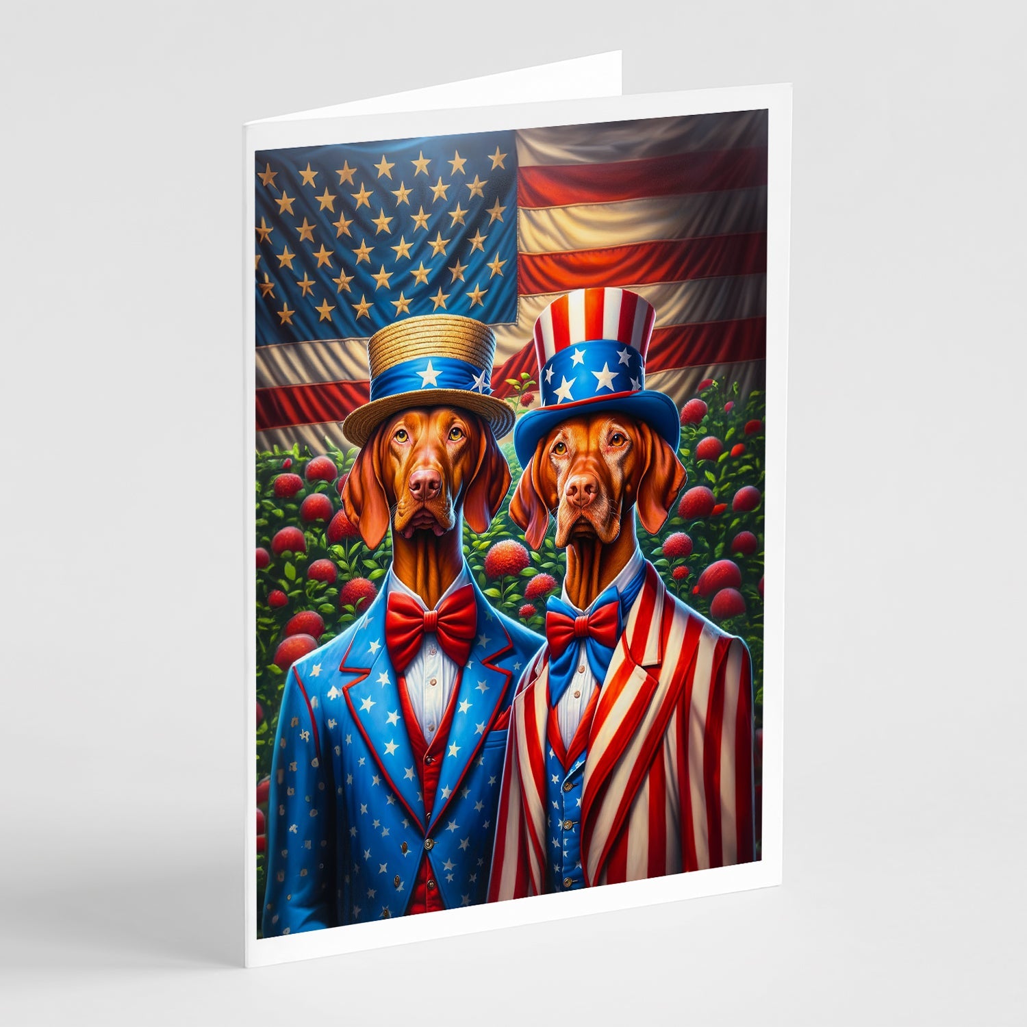 All American Vizsla Greeting Cards Pack of 8 Blank Cards with Envelopes Whimsical A7 Size 5x7