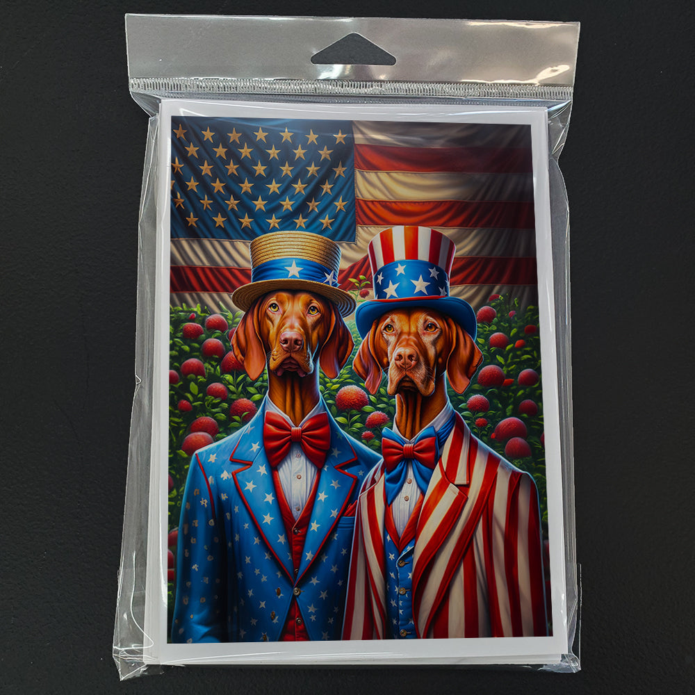 All American Vizsla Greeting Cards Pack of 8 Blank Cards with Envelopes Whimsical A7 Size 5x7