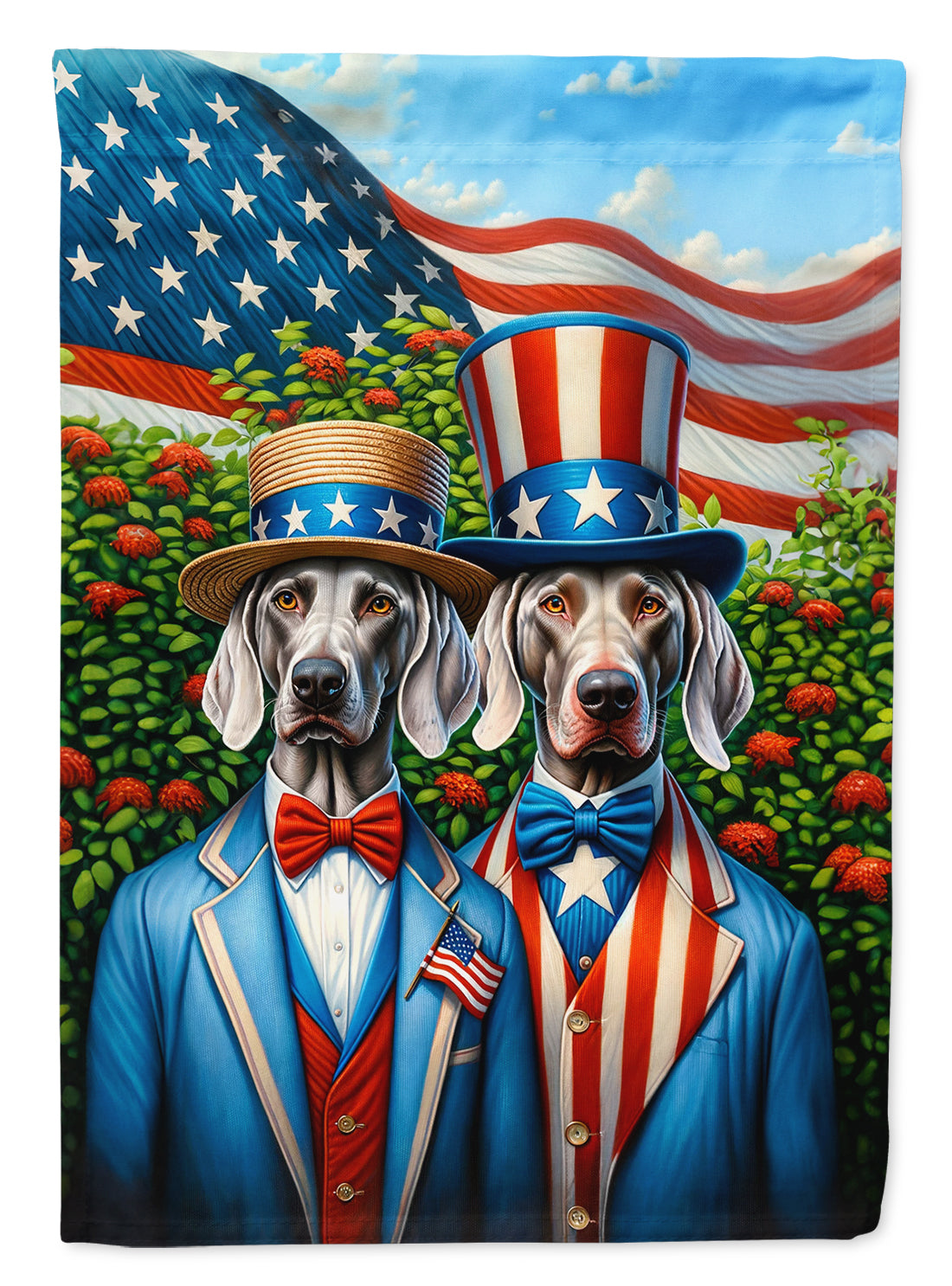 All American Weimaraner House Flag 28x40 Porch Sleeve Pole Decorative Outside Yard Banner Artwork Wall Hanging, Polyester