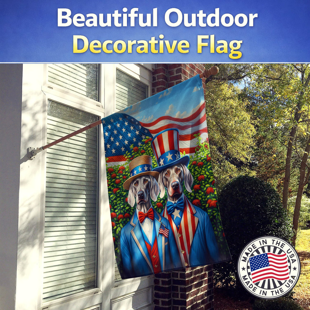 All American Weimaraner House Flag 28x40 Porch Sleeve Pole Decorative Outside Yard Banner Artwork Wall Hanging, Polyester