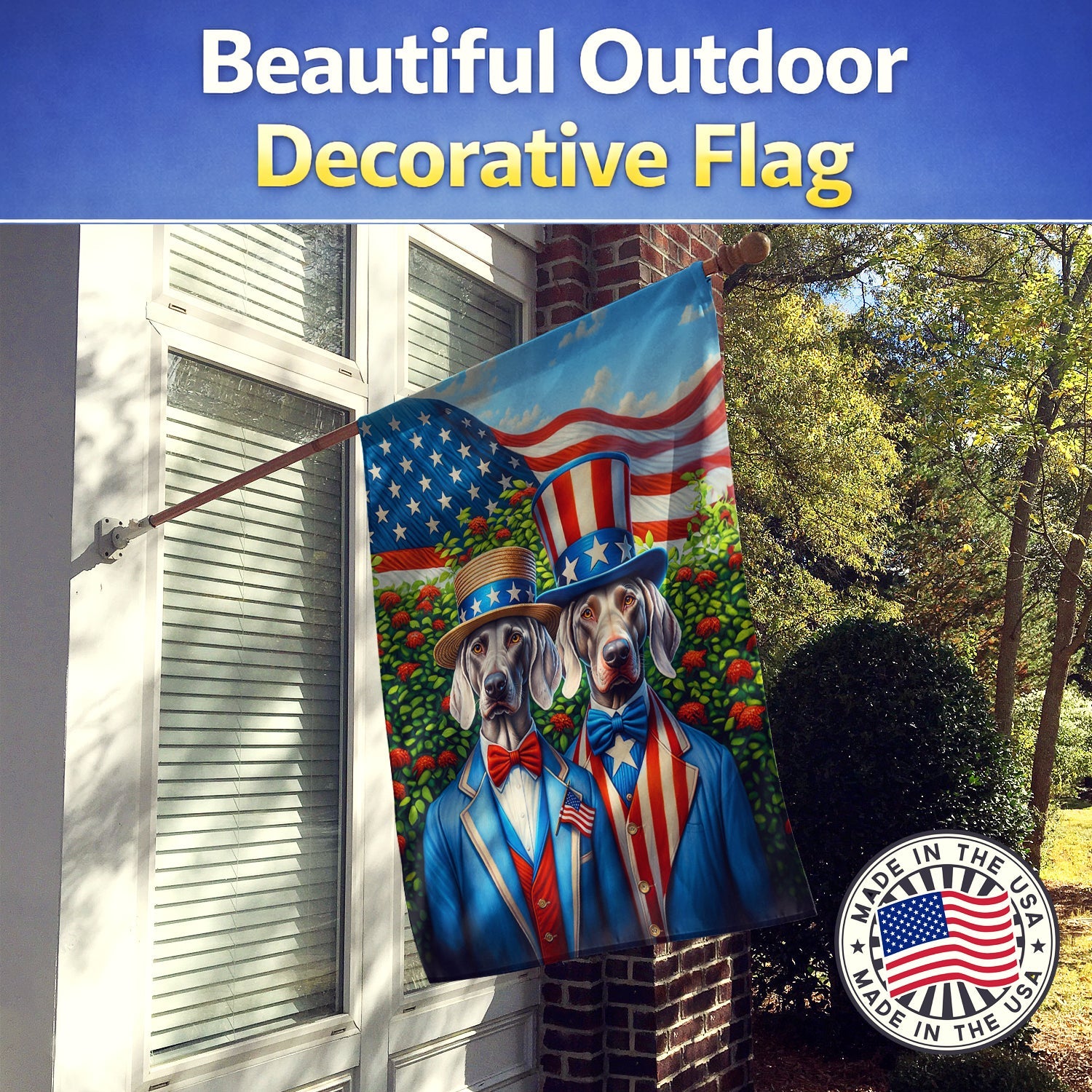 All American Weimaraner House Flag 28x40 Porch Sleeve Pole Decorative Outside Yard Banner Artwork Wall Hanging, Polyester
