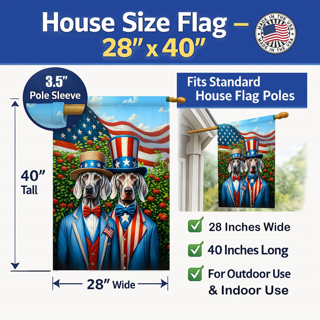 All American Weimaraner House Flag 28x40 Porch Sleeve Pole Decorative Outside Yard Banner Artwork Wall Hanging, Polyester