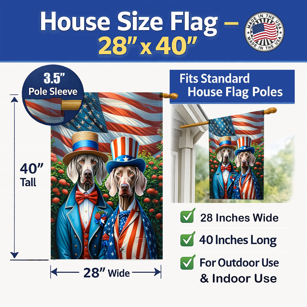 All American Weimaraner House Flag 28x40 Porch Sleeve Pole Decorative Outside Yard Banner Artwork Wall Hanging, Polyester