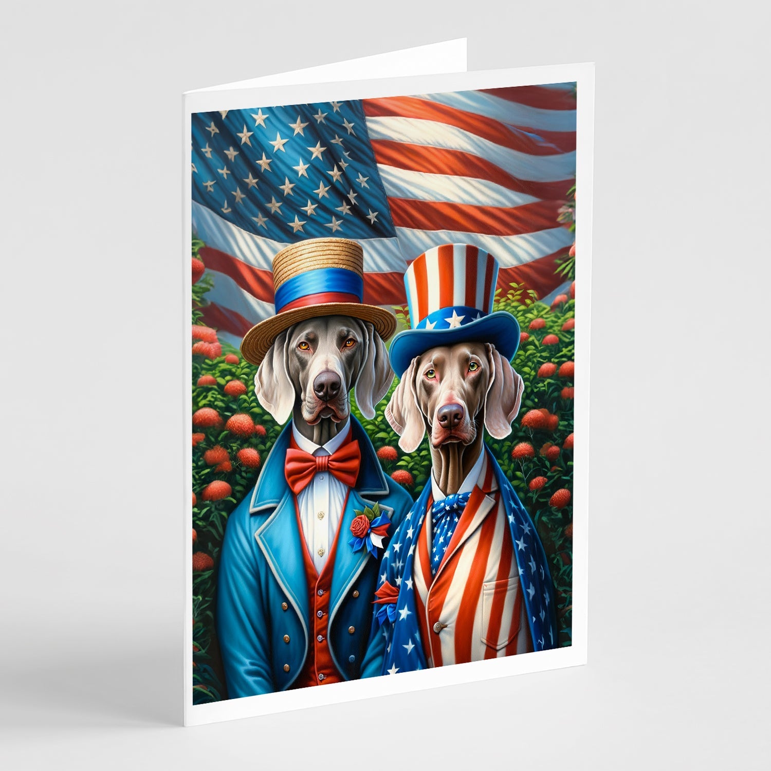 All American Weimaraner Greeting Cards Pack of 8 Blank Cards with Envelopes Whimsical A7 Size 5x7