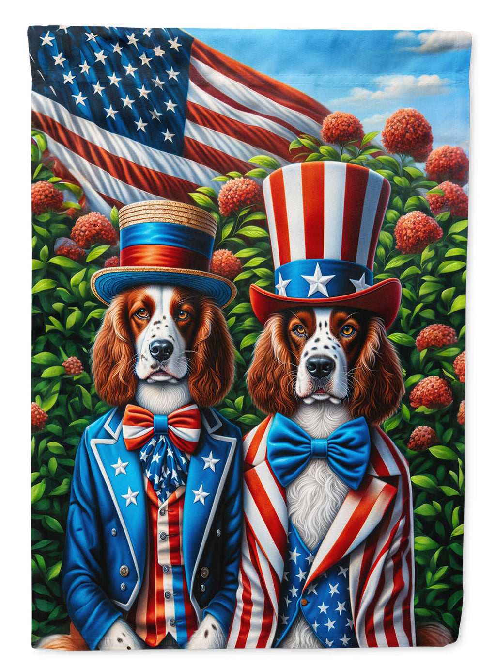 All American Welsh Springer Spaniel House Flag 28x40 Porch Sleeve Pole Decorative Outside Yard Banner Artwork Wall Hanging, Polyester