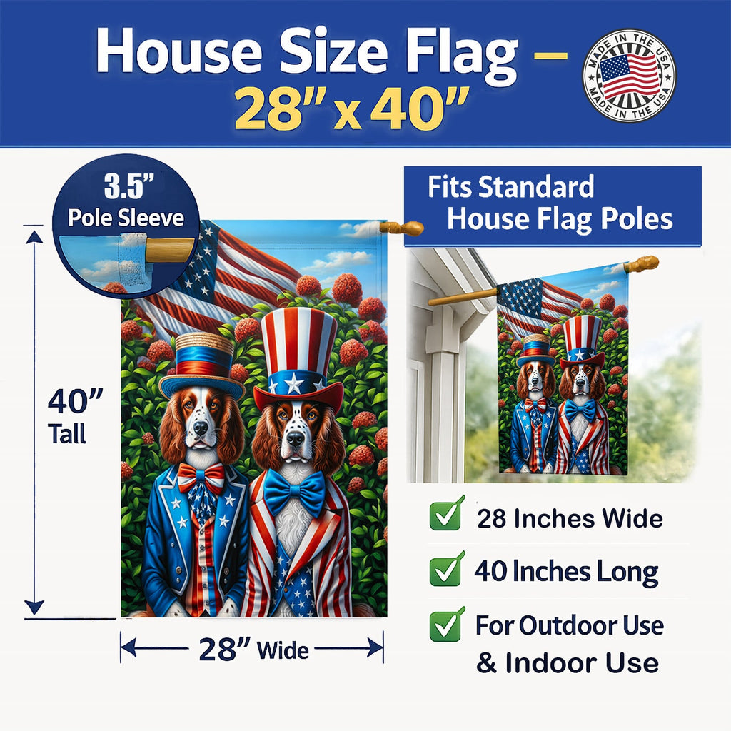 All American Welsh Springer Spaniel House Flag 28x40 Porch Sleeve Pole Decorative Outside Yard Banner Artwork Wall Hanging, Polyester