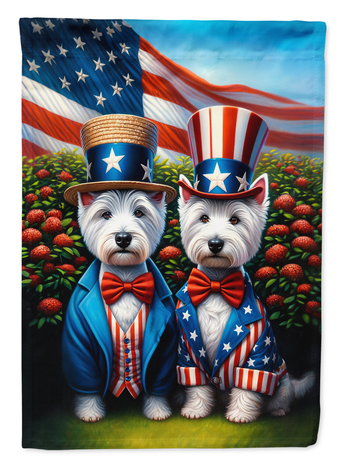 All American Westie House Flag 28x40 Porch Sleeve Pole Decorative Outside Yard Banner Artwork Wall Hanging, Polyester