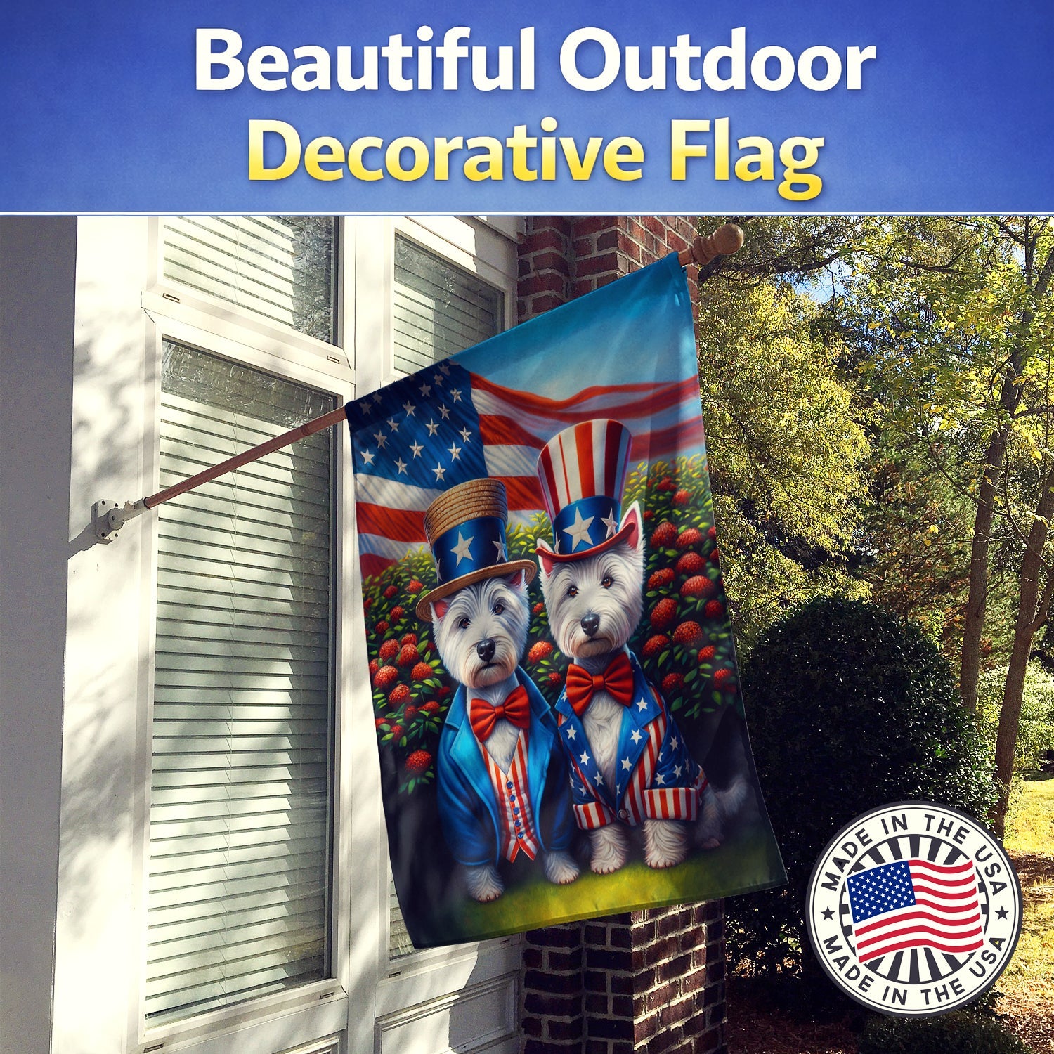 All American Westie House Flag 28x40 Porch Sleeve Pole Decorative Outside Yard Banner Artwork Wall Hanging, Polyester