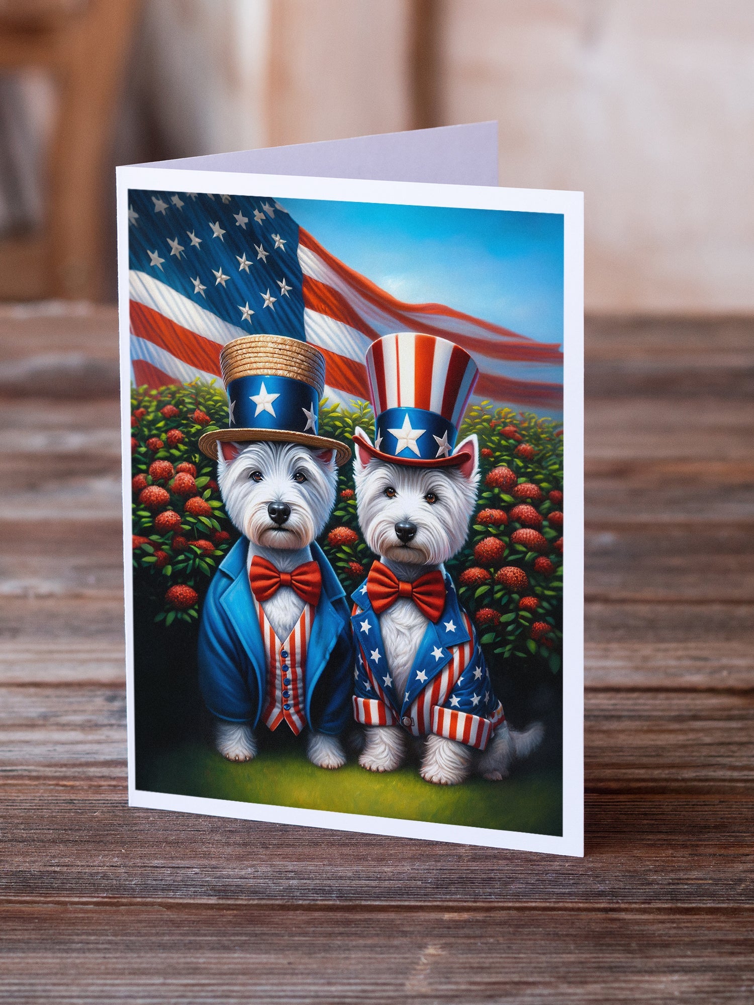 All American Westie Greeting Cards Pack of 8 Blank Cards with Envelopes Whimsical A7 Size 5x7