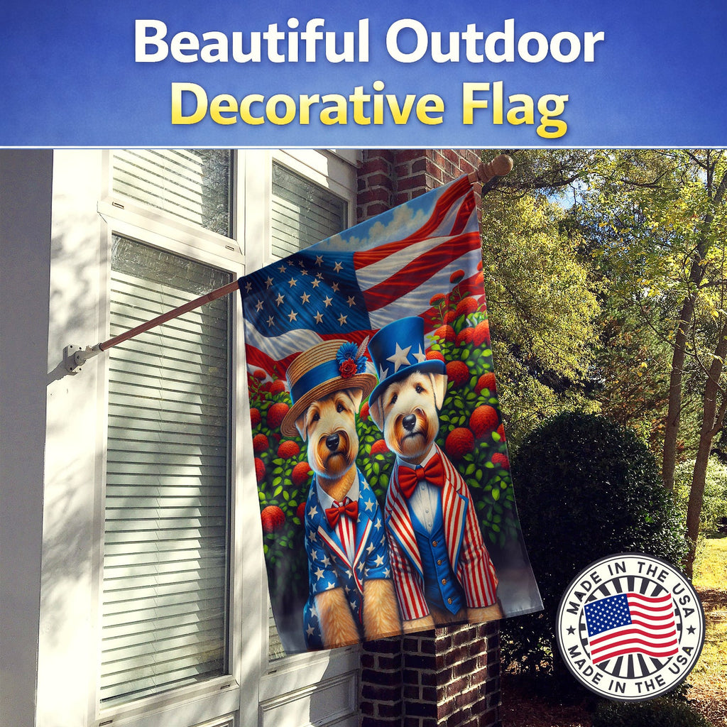 All American Wheaten Terrier House Flag 28x40 Porch Sleeve Pole Decorative Outside Yard Banner Artwork Wall Hanging, Polyester