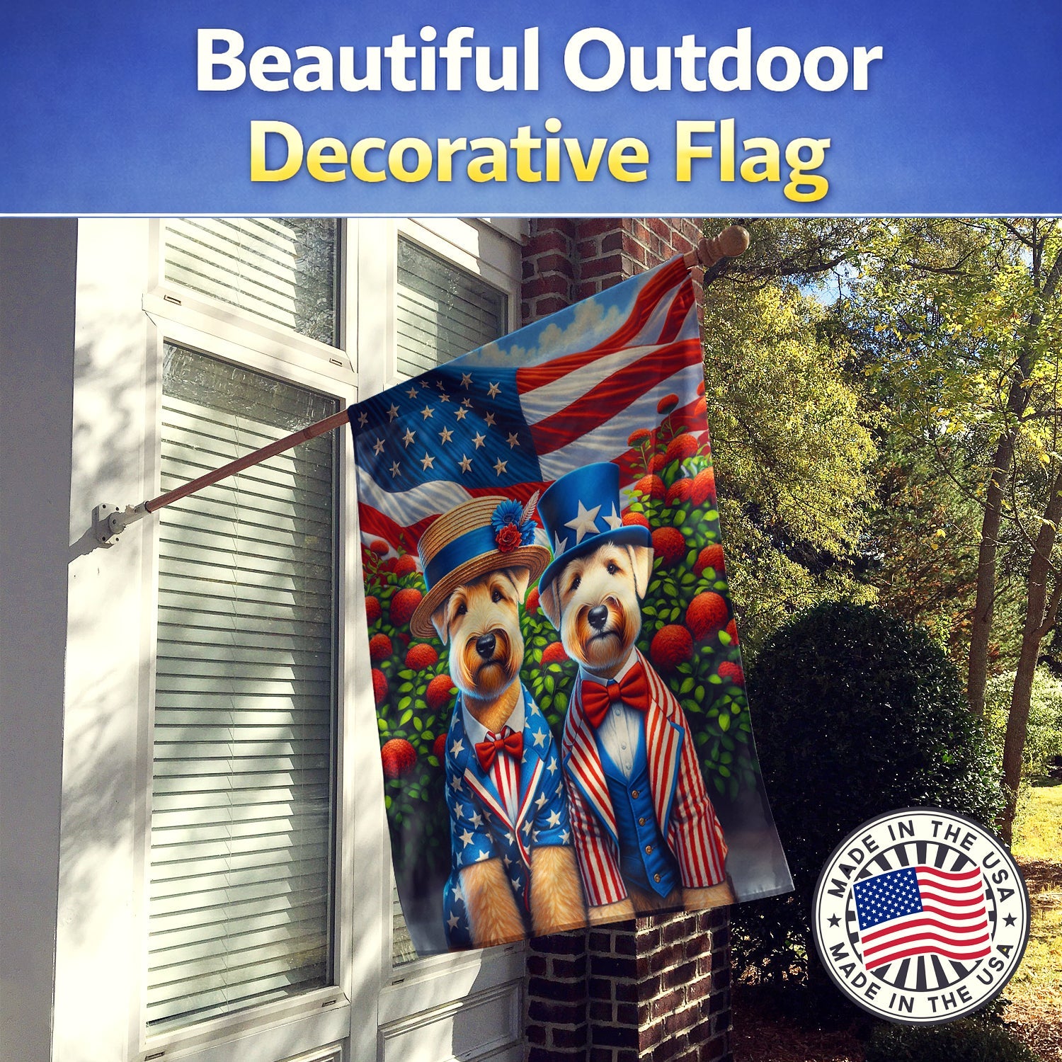 All American Wheaten Terrier House Flag 28x40 Porch Sleeve Pole Decorative Outside Yard Banner Artwork Wall Hanging, Polyester