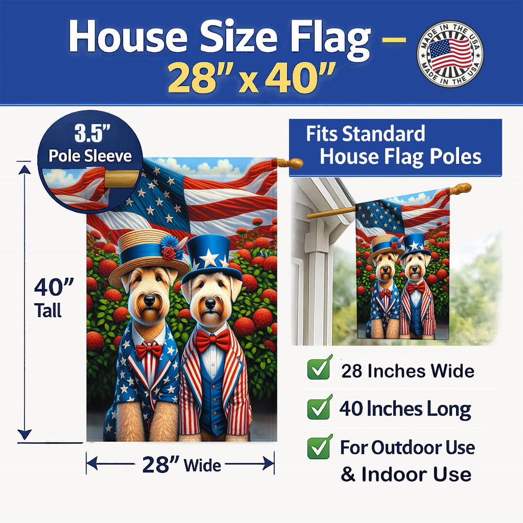 All American Wheaten Terrier House Flag 28x40 Porch Sleeve Pole Decorative Outside Yard Banner Artwork Wall Hanging, Polyester
