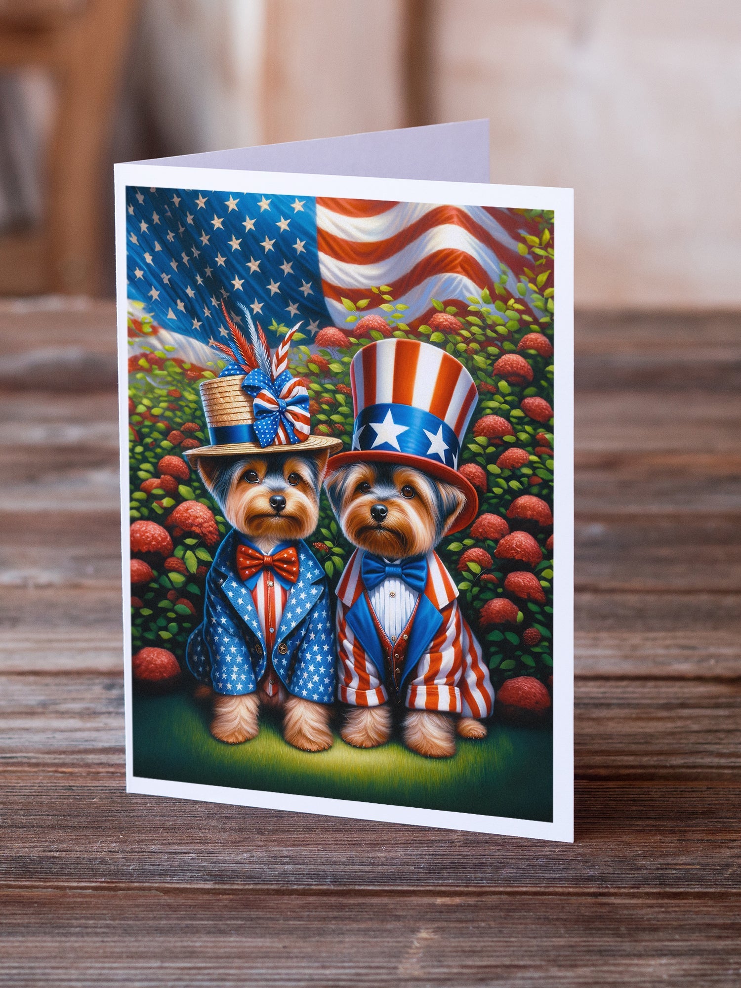 All American Yorkshire Terrier Greeting Cards Pack of 8 Blank Cards with Envelopes Whimsical A7 Size 5x7