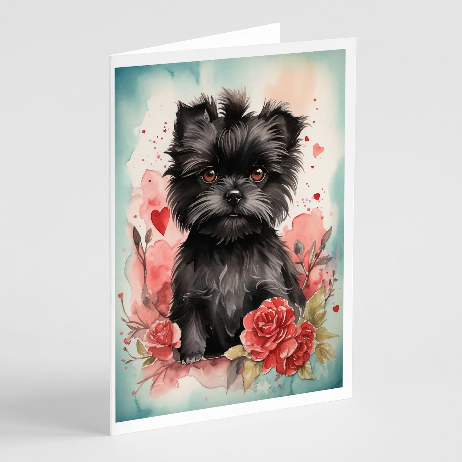 Affenpinscher Valentine Roses Greeting Cards Pack of 8 Blank Cards with Envelopes Whimsical A7 Size 5x7