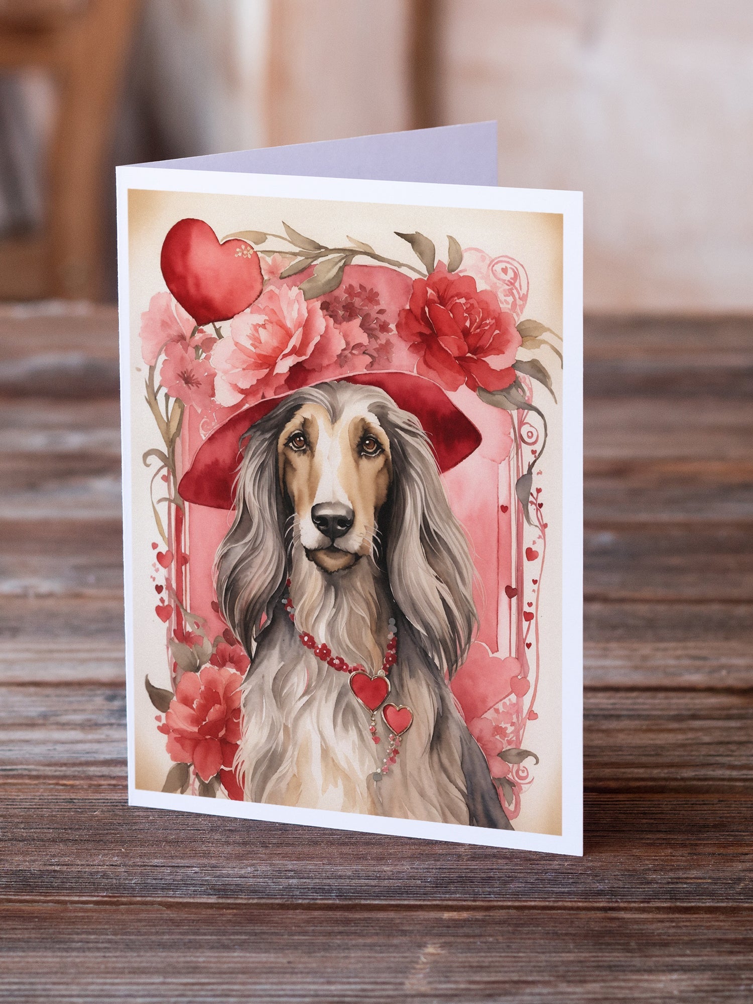 Afghan Hound Valentine Roses Greeting Cards Pack of 8 Blank Cards with Envelopes Whimsical A7 Size 5x7
