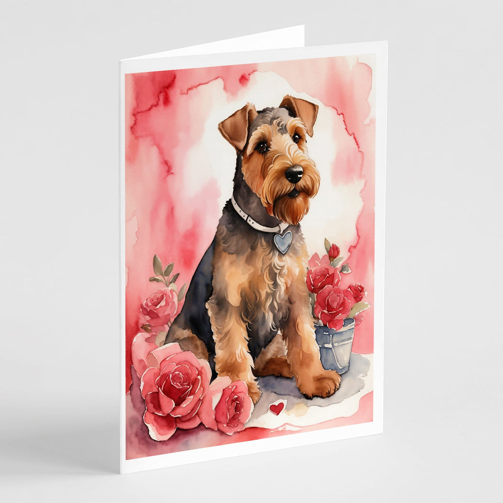 Airedale Terrier Valentine Roses Greeting Cards Pack of 8 Blank Cards with Envelopes Whimsical A7 Size 5x7