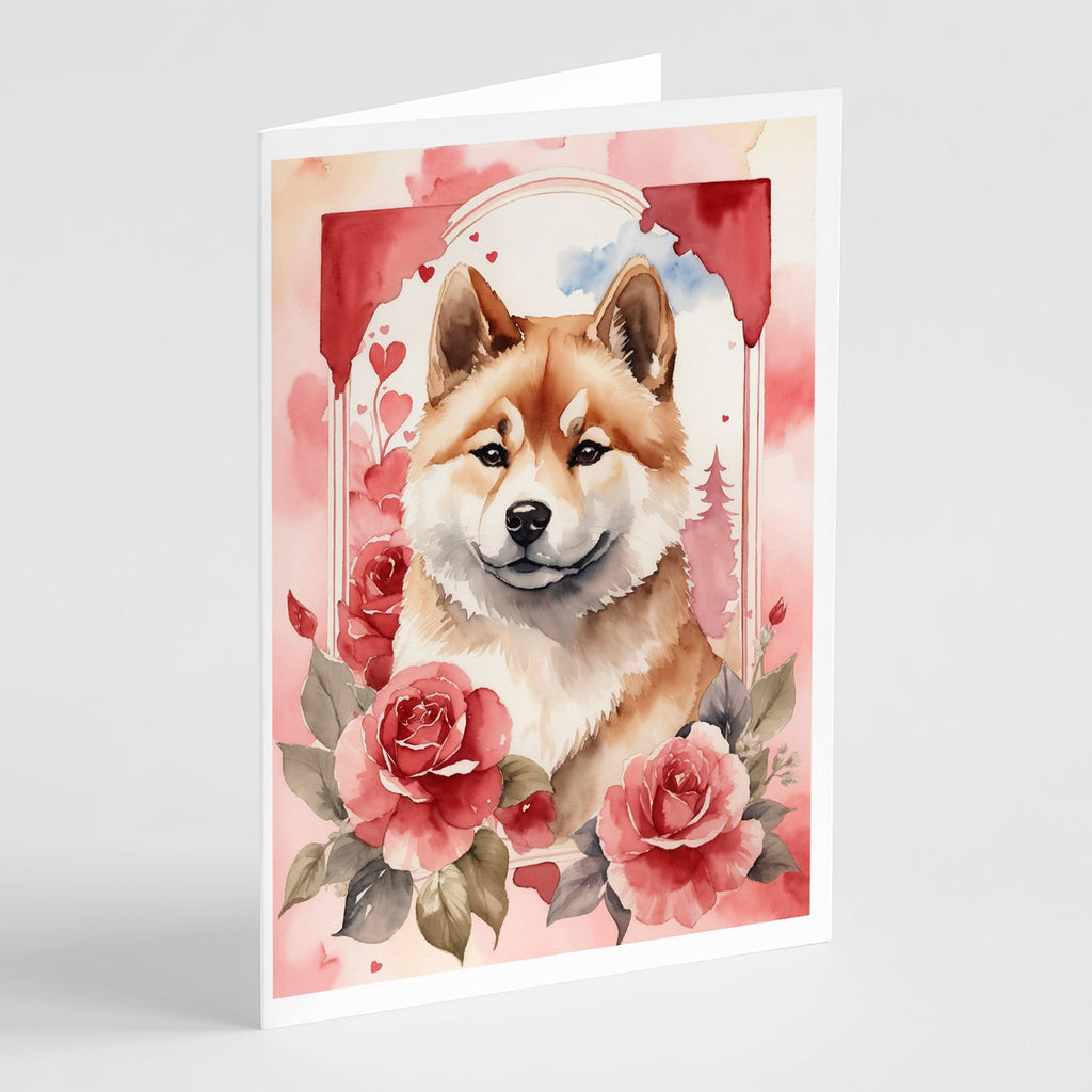 Akita Valentine Roses Greeting Cards Pack of 8 Blank Cards with Envelopes Whimsical A7 Size 5x7