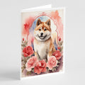 Akita Valentine Roses Greeting Cards Pack of 8 Blank Cards with Envelopes Whimsical A7 Size 5x7