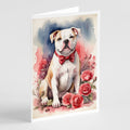 American Bulldog Valentine Roses Greeting Cards Pack of 8 Blank Cards with Envelopes Whimsical A7 Size 5x7