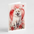 American Eskimo Valentine Roses Greeting Cards Pack of 8 Blank Cards with Envelopes Whimsical A7 Size 5x7