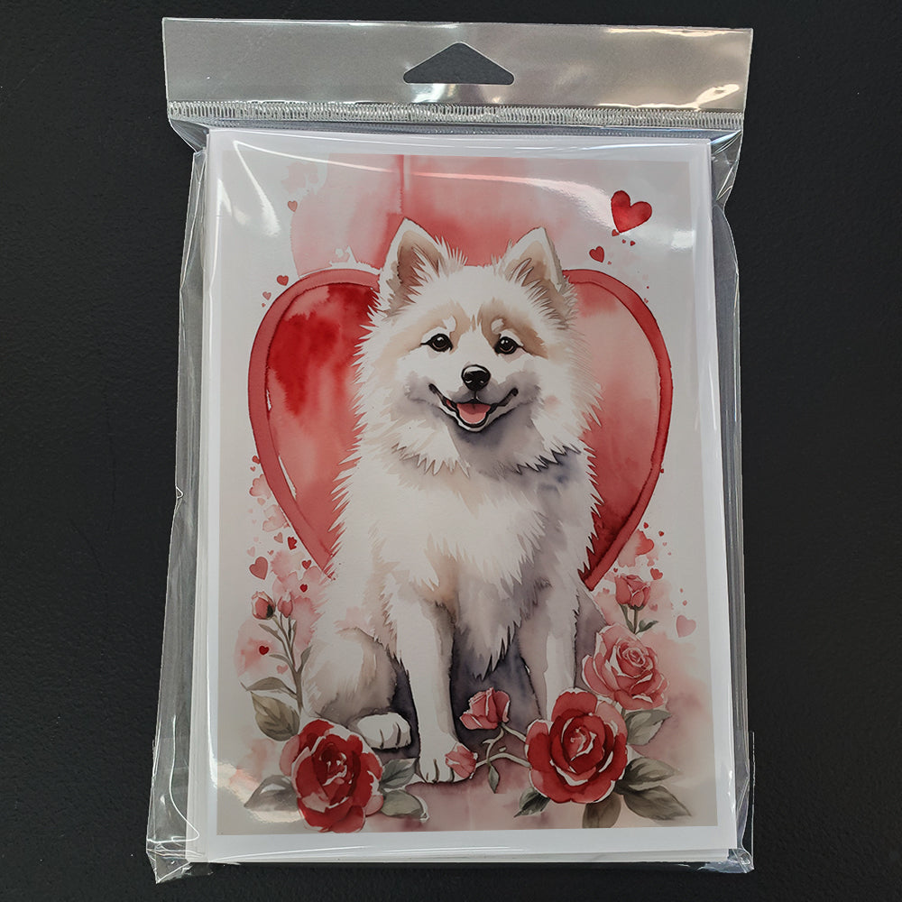 American Eskimo Valentine Roses Greeting Cards Pack of 8 Blank Cards with Envelopes Whimsical A7 Size 5x7