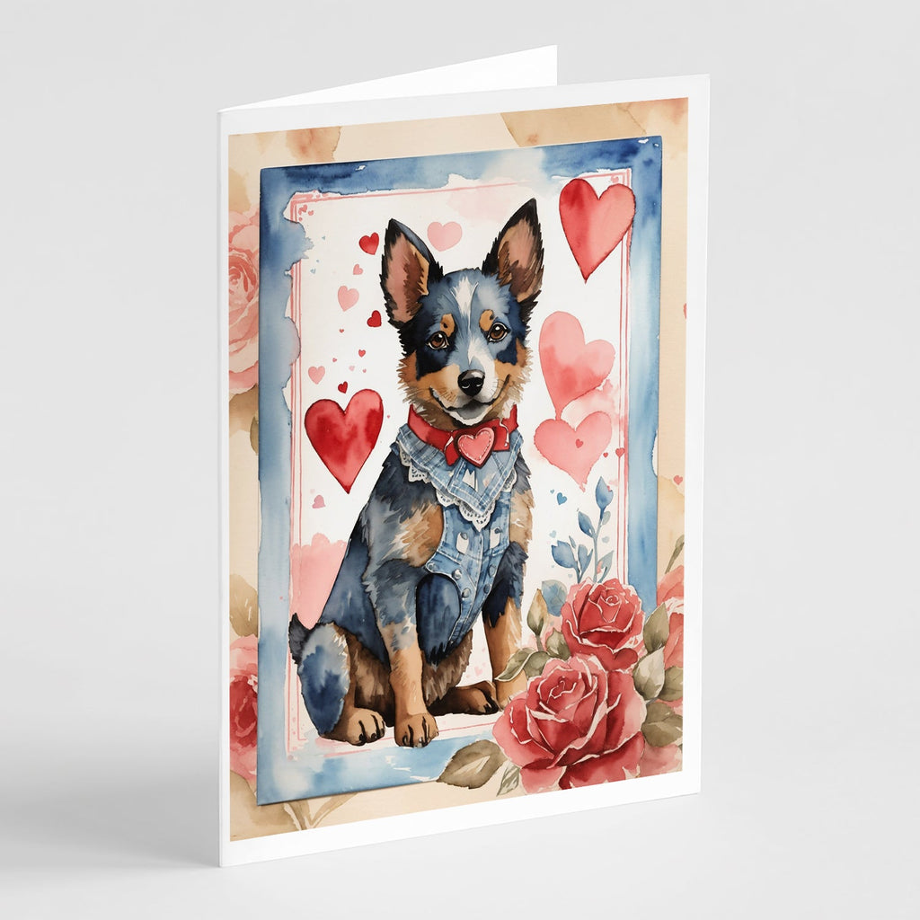 Australian Cattle Dog Valentine Roses Greeting Cards Pack of 8 Blank Cards with Envelopes Whimsical A7 Size 5x7