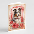 Australian Shepherd Valentine Roses Greeting Cards Pack of 8 Blank Cards with Envelopes Whimsical A7 Size 5x7