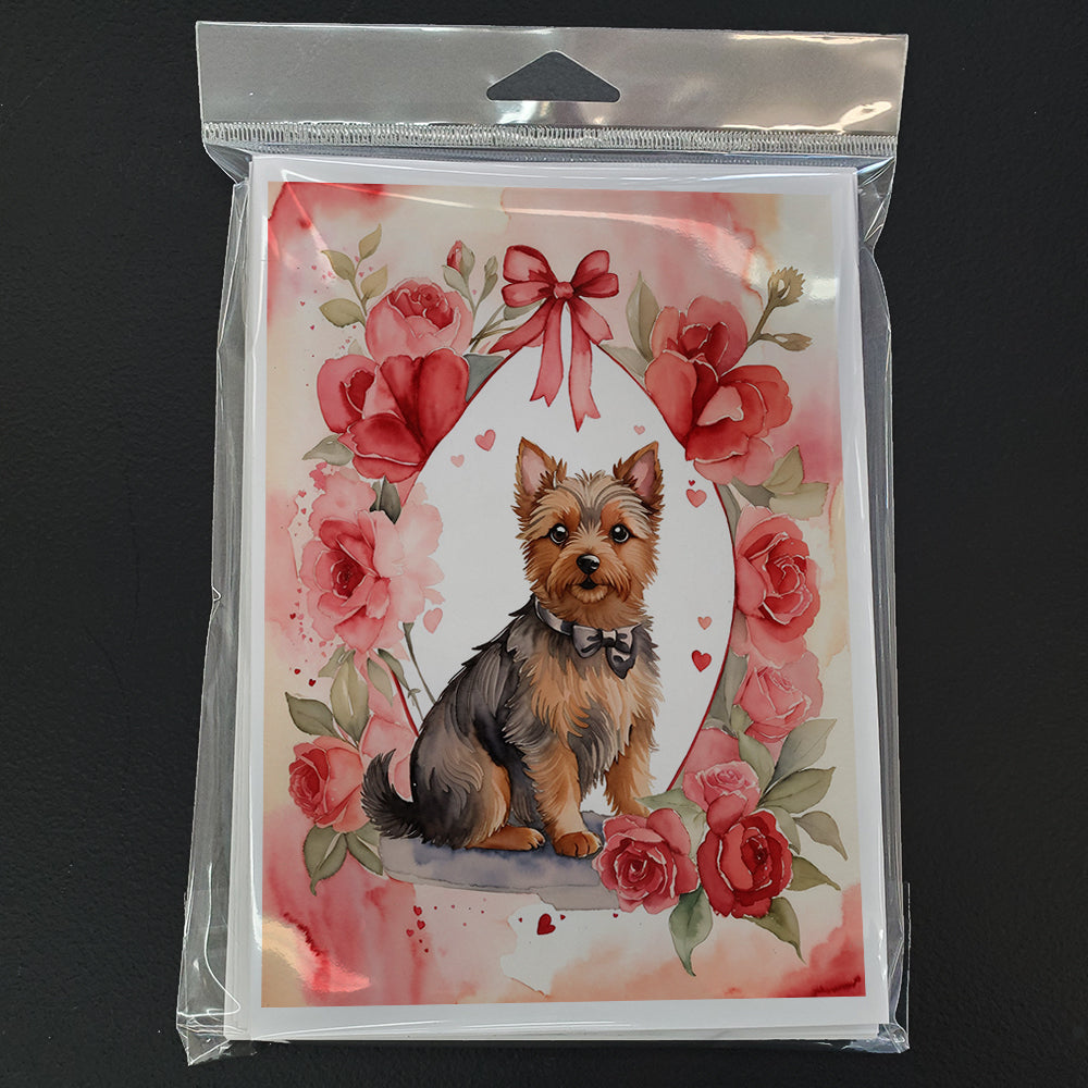 Australian Terrier Valentine Roses Greeting Cards Pack of 8 Blank Cards with Envelopes Whimsical A7 Size 5x7