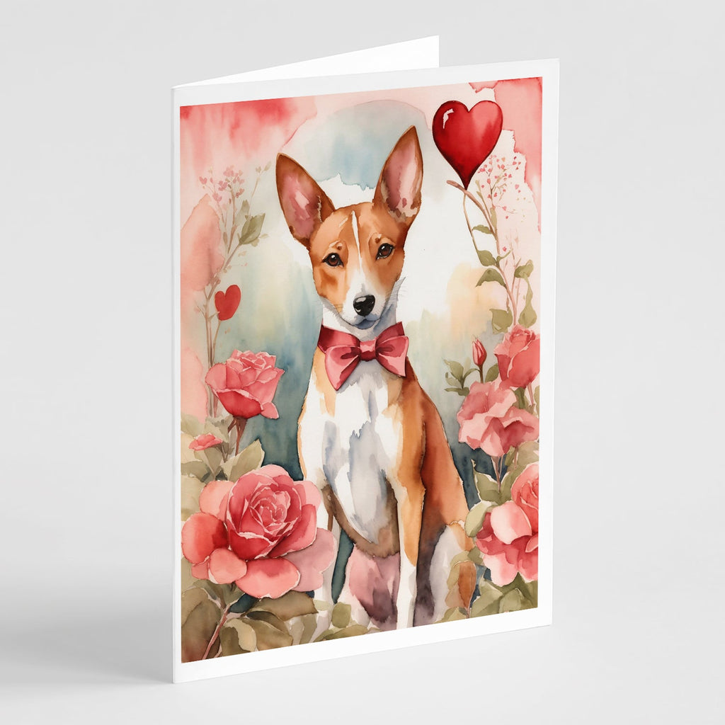Basenji Valentine Roses Greeting Cards Pack of 8 Blank Cards with Envelopes Whimsical A7 Size 5x7