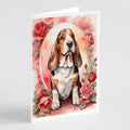 Basset Hound Valentine Roses Greeting Cards Pack of 8 Blank Cards with Envelopes Whimsical A7 Size 5x7