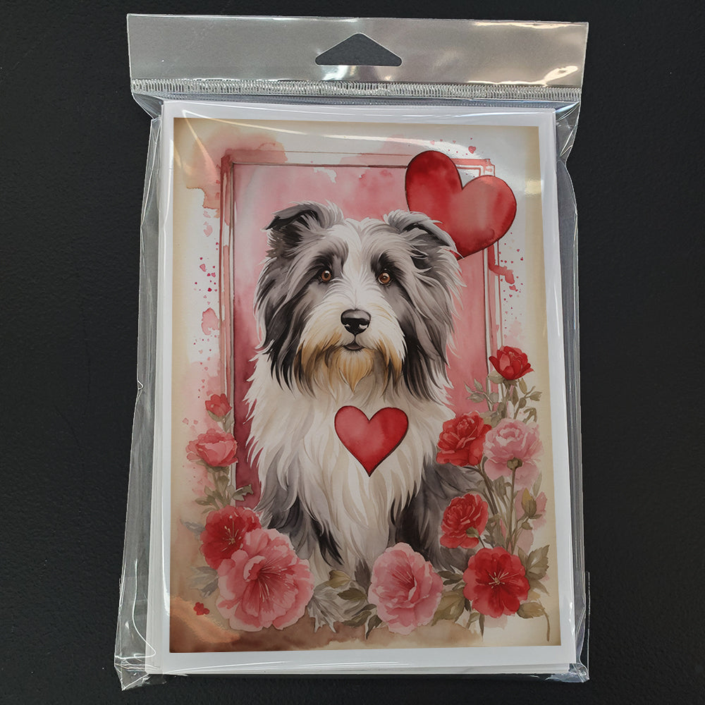 Bearded Collie Valentine Roses Greeting Cards Pack of 8 Blank Cards with Envelopes Whimsical A7 Size 5x7