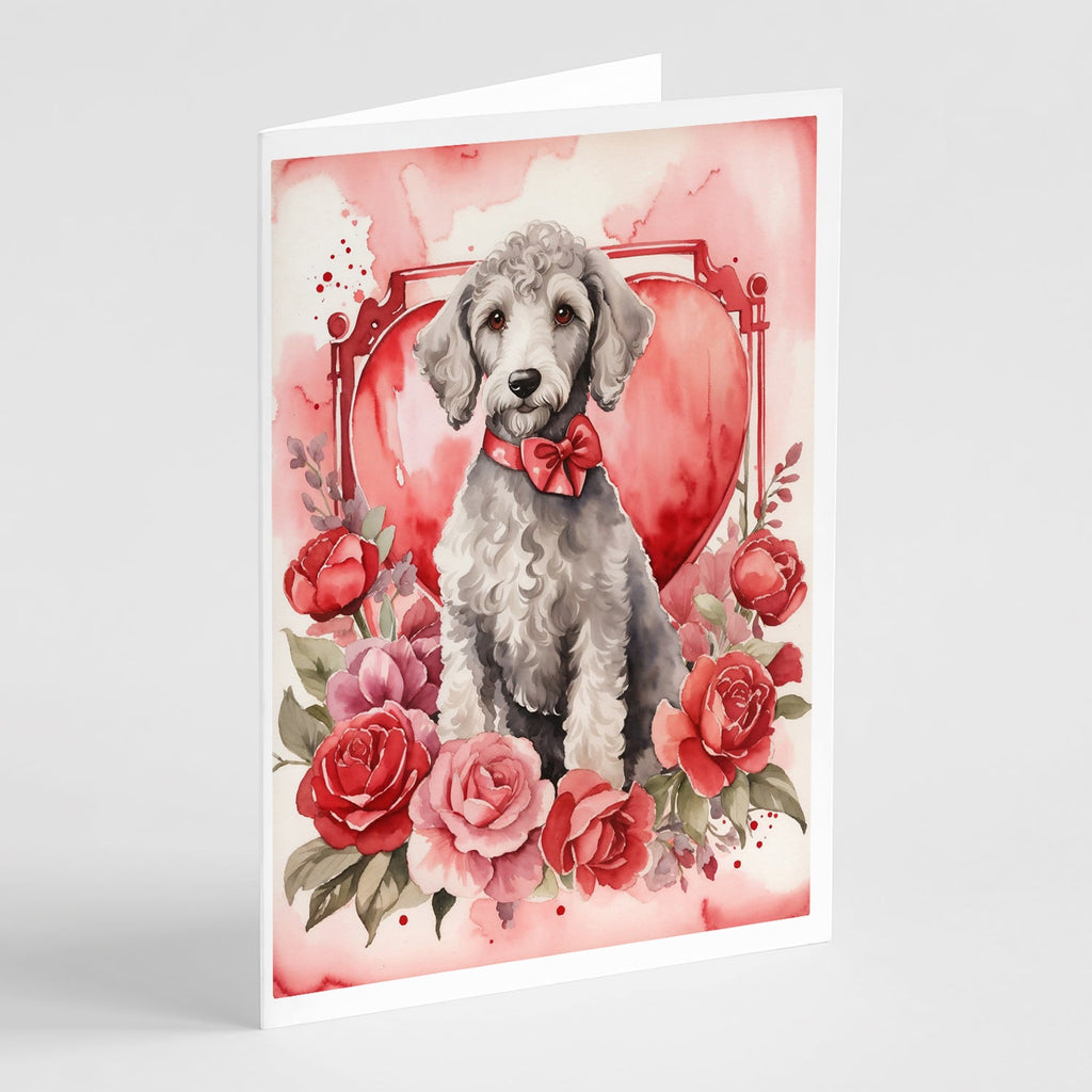 Bedlington Terrier Valentine Roses Greeting Cards Pack of 8 Blank Cards with Envelopes Whimsical A7 Size 5x7