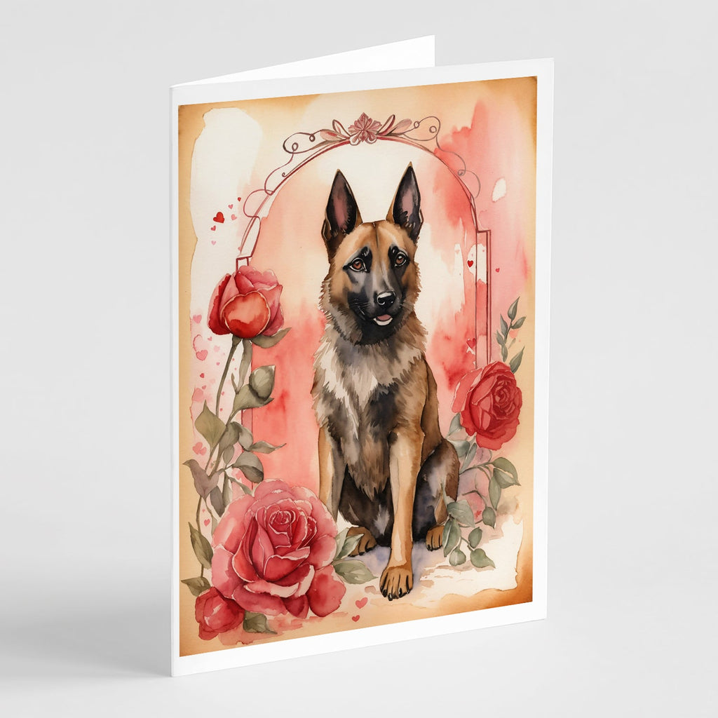 Belgian Malinois Valentine Roses Greeting Cards Pack of 8 Blank Cards with Envelopes Whimsical A7 Size 5x7