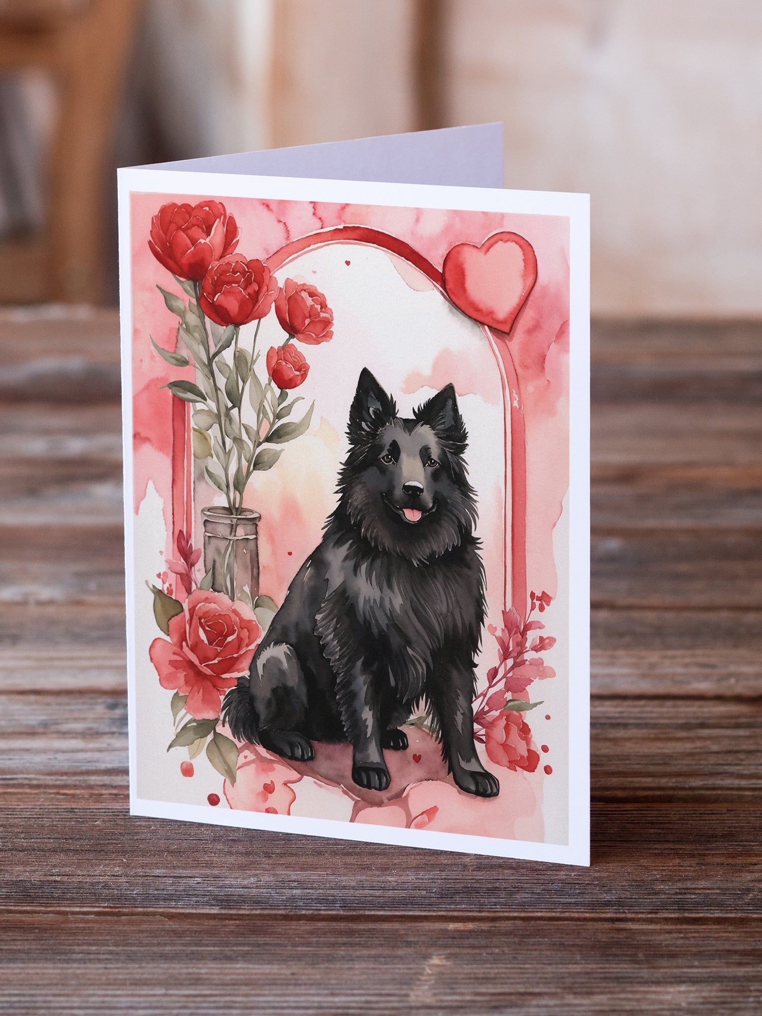 Belgian Sheepdog Valentine Roses Greeting Cards Pack of 8 Blank Cards with Envelopes Whimsical A7 Size 5x7