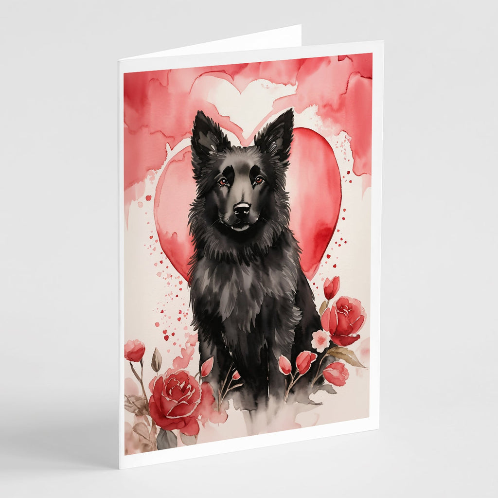 Belgian Sheepdog Valentine Roses Greeting Cards Pack of 8 Blank Cards with Envelopes Whimsical A7 Size 5x7
