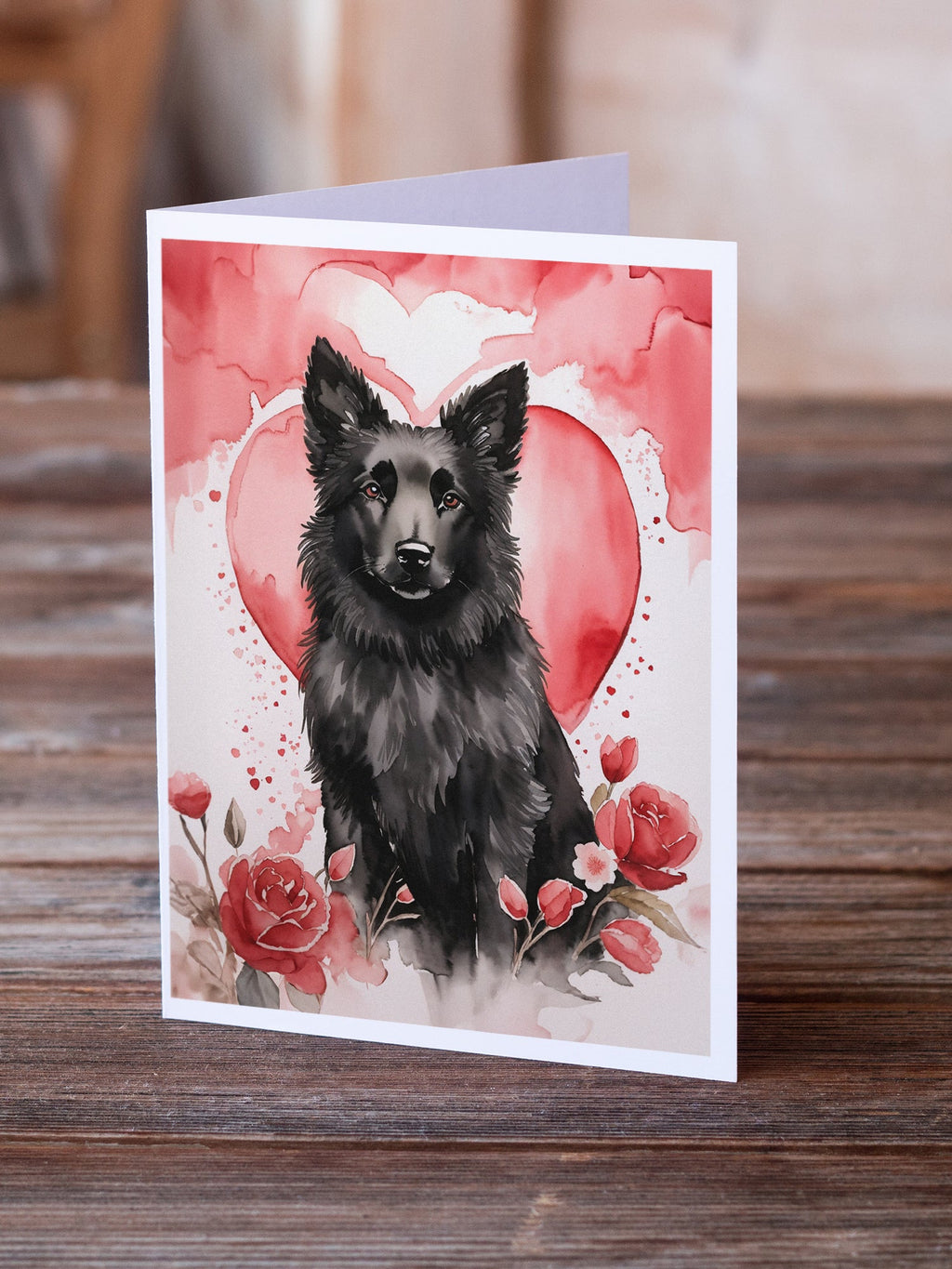 Belgian Sheepdog Valentine Roses Greeting Cards Pack of 8 Blank Cards with Envelopes Whimsical A7 Size 5x7